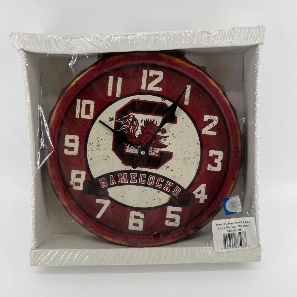 South Carolina Gamecocks Bottle Cap Wall Clock Vintage Style NCAA Decor 13.5in‎